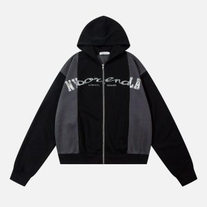 Concert Outfit Academic Style Assembled Color Blocking Hoodie