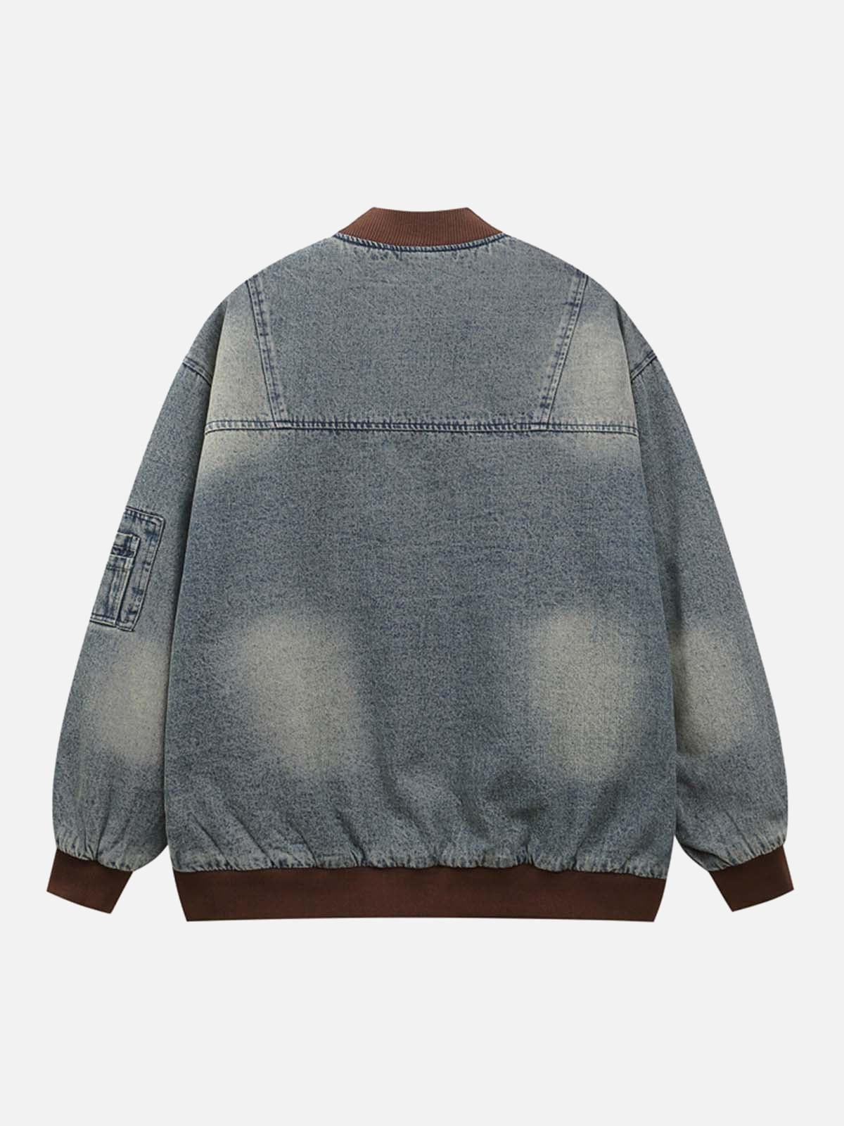 Concert Outfit Alphabet Patch Embroidered Quilted Denim Bomber Jacket Concert Outfit Alphabet Patch Embroidered Quilted Denim Bomber Jacket