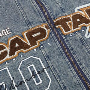 Concert Outfit Alphabet Patch Embroidered Quilted Denim Bomber Jacket