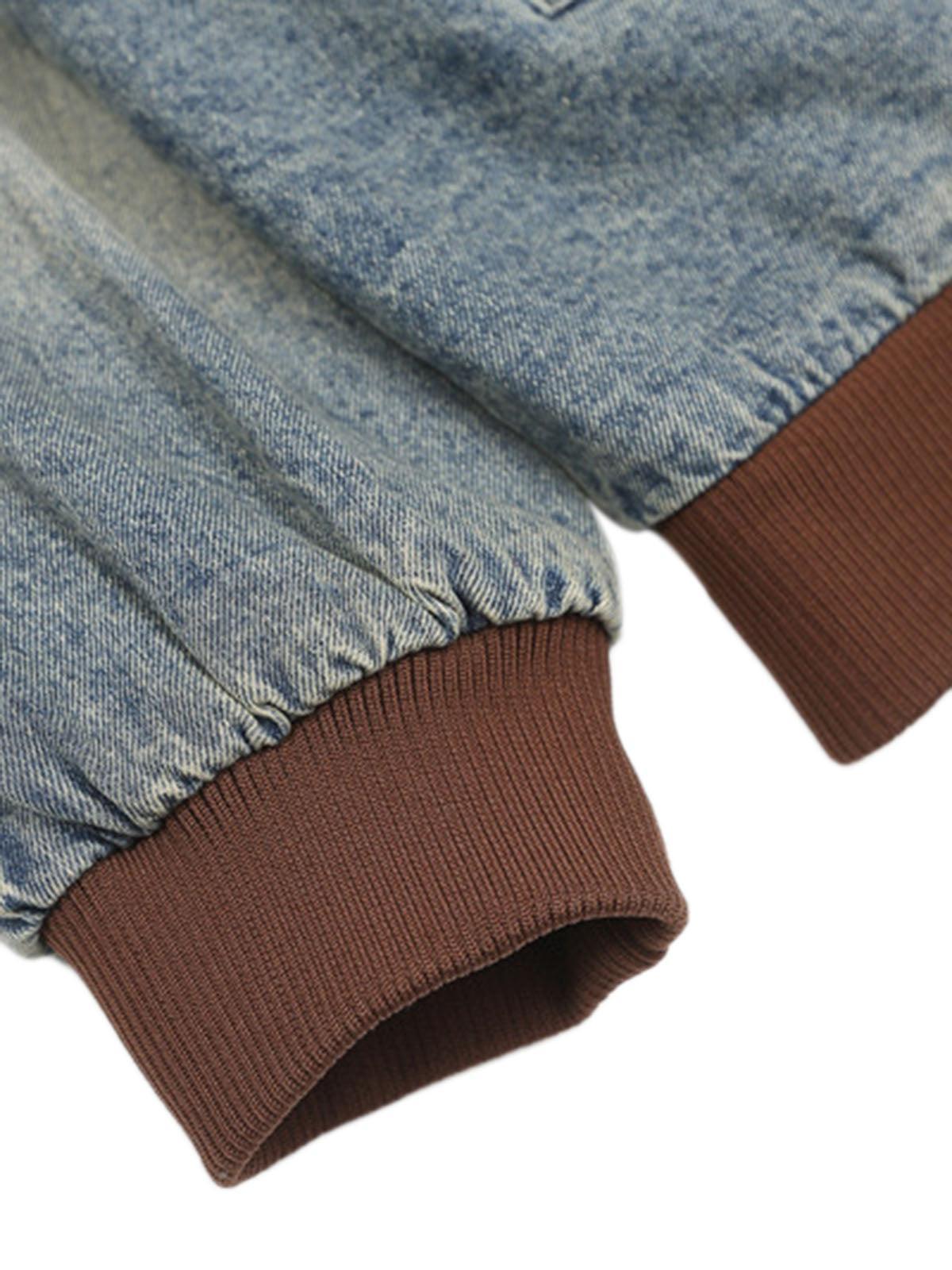 Concert Outfit Alphabet Patch Embroidered Quilted Denim Bomber Jacket Concert Outfit Alphabet Patch Embroidered Quilted Denim Bomber Jacket