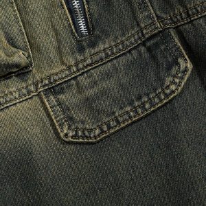 Concert Outfit American Distressed Retro Multi-Pocket Workwear Washed Jeans