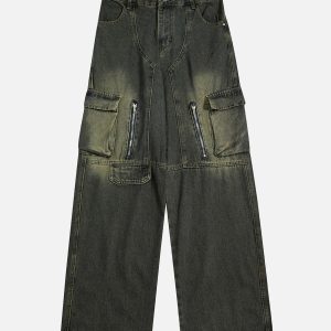 Concert Outfit American Distressed Retro Multi-Pocket Workwear Washed Jeans