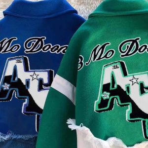 Concert Outfit American High Street Denim Fabric Splicing Baseball Jacket