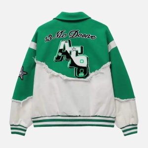 Concert Outfit American High Street Denim Fabric Splicing Baseball Jacket