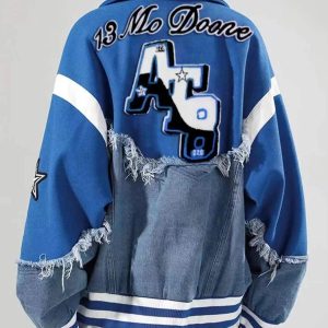 Concert Outfit American High Street Denim Fabric Splicing Baseball Jacket