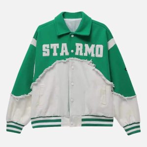 Concert Outfit American High Street Denim Fabric Splicing Baseball Jacket