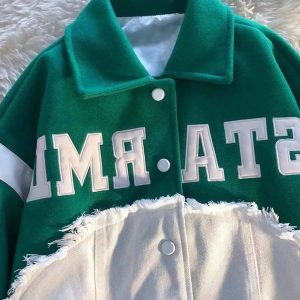 Concert Outfit American High Street Denim Fabric Splicing Baseball Jacket