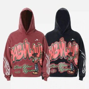 Concert Outfit American Hip-Hop Graffiti Distressed Hooded Hoodie