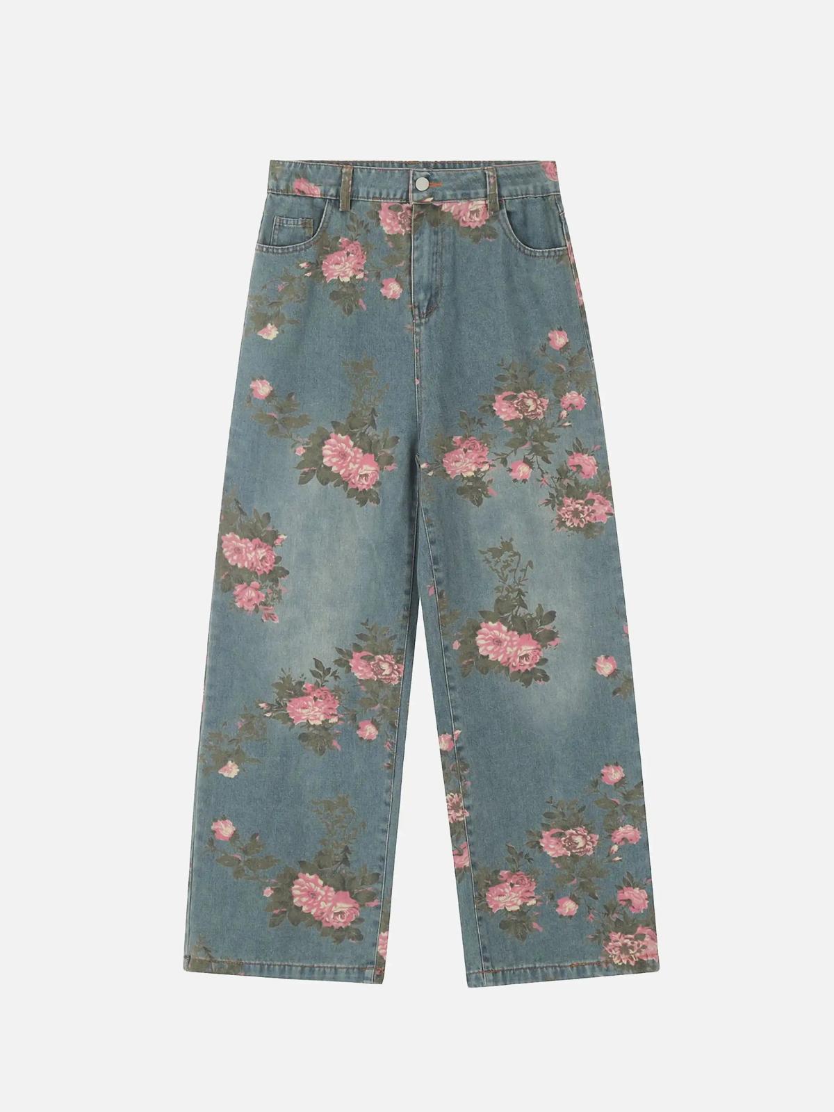 Concert Outfit American Hip-Hop Vintage Rose Jeans Concert Outfit American Hip-Hop Vintage Rose Jeans