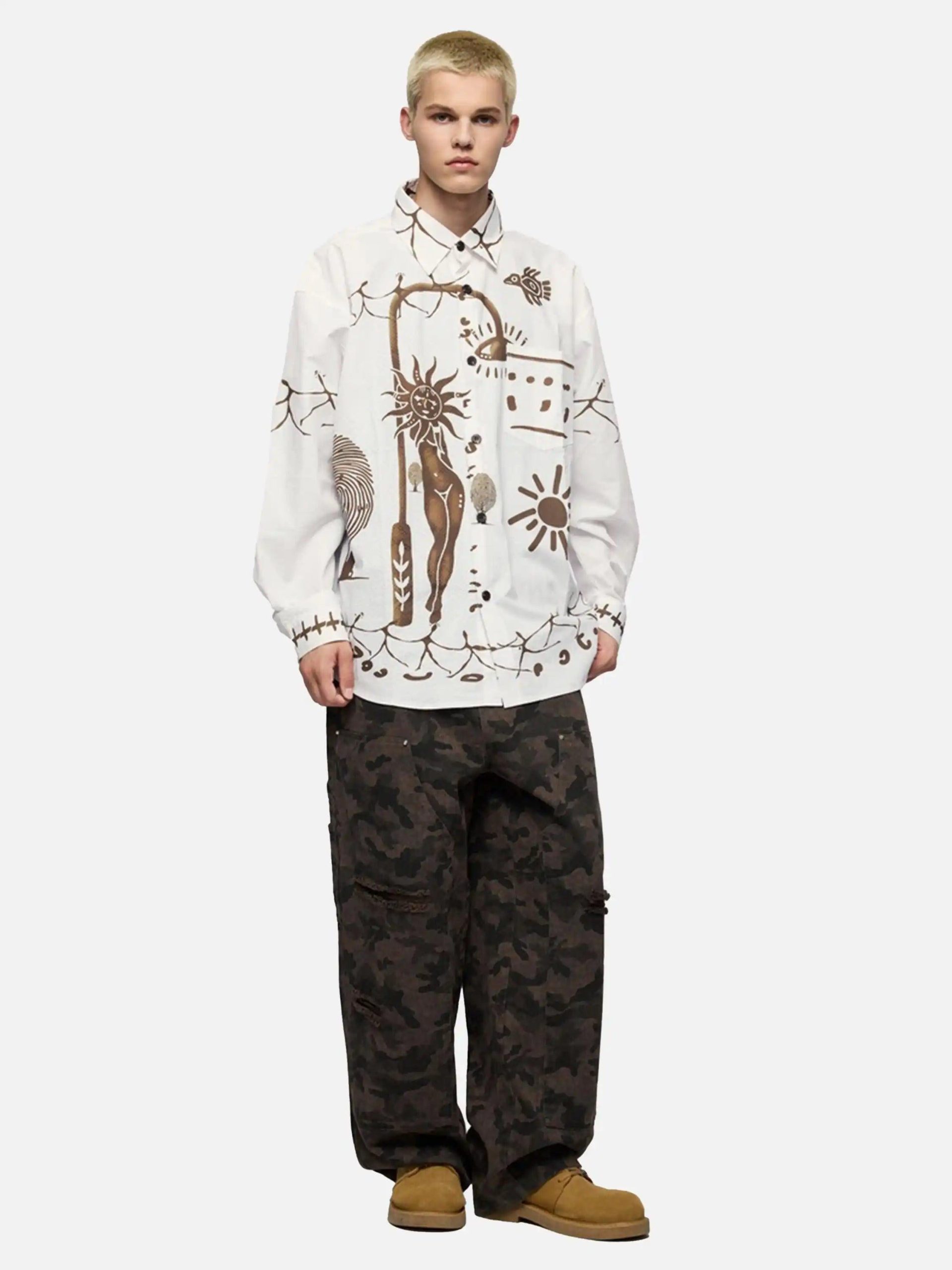 Concert Outfit American Mayan Abstract Mural Shirt Concert Outfit American Mayan Abstract Mural Shirt