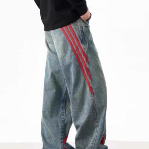 Concert Outfit American Retro Contrast Washed Jeans