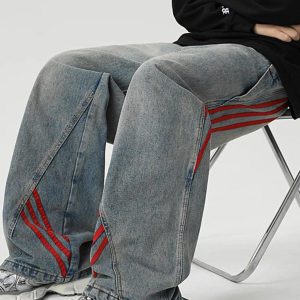 Concert Outfit American Retro Contrast Washed Jeans