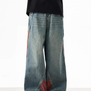 Concert Outfit American Retro Contrast Washed Jeans