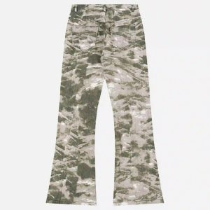 Concert Outfit American Retro Flared Camouflage Pants