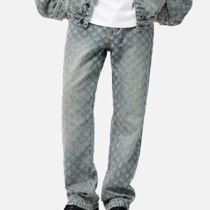 Concert Outfit American Retro Floral Personalized Jeans
