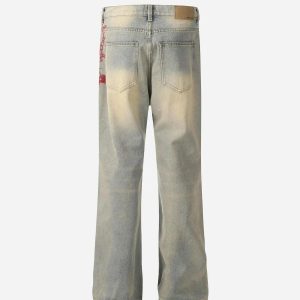 Concert Outfit American Retro Hip-Hop Chain Embroidery Jeans