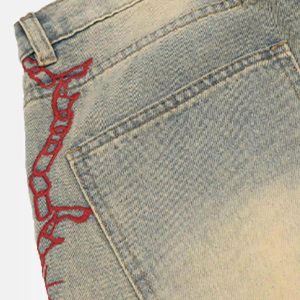 Concert Outfit American Retro Hip-Hop Chain Embroidery Jeans