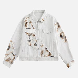 Concert Outfit American Retro Lace Patchwork Denim Jacket