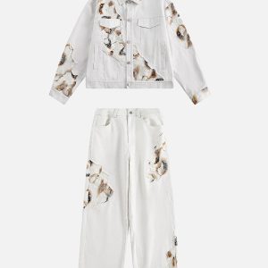 Concert Outfit American Retro Lace Patchwork Denim Jacket