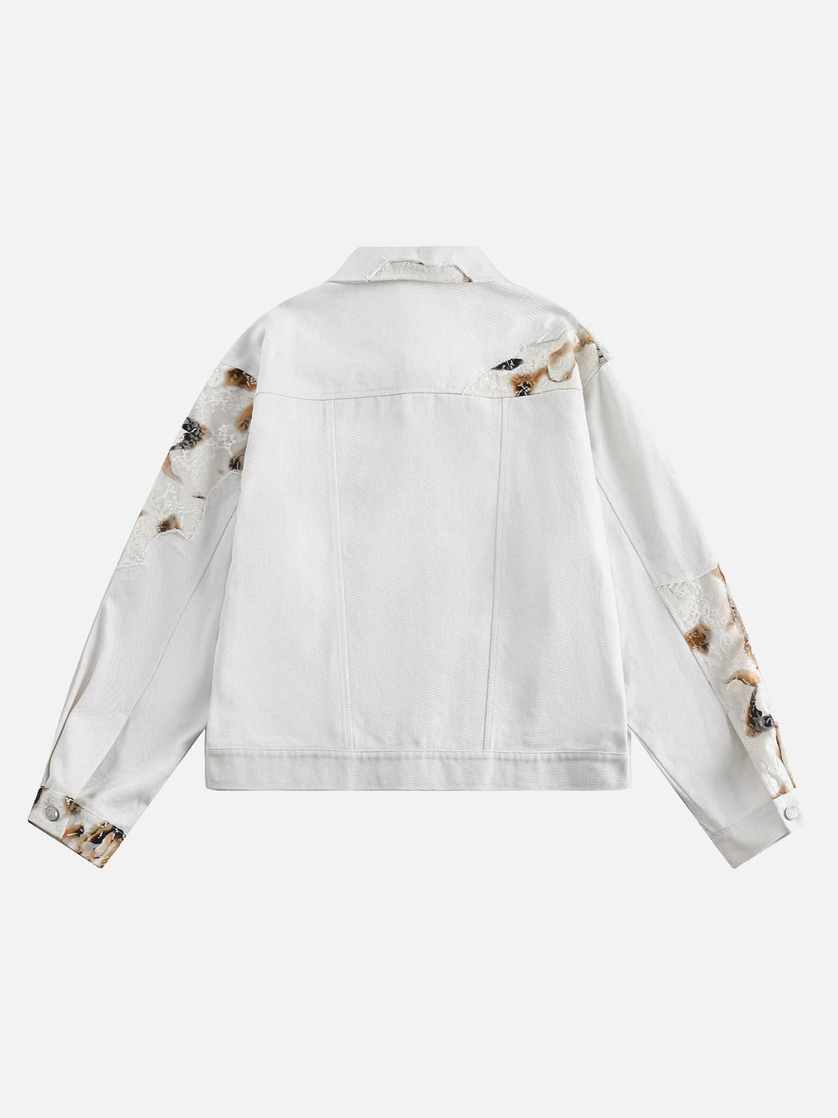 Concert Outfit American Retro Lace Patchwork Denim Jacket Concert Outfit American Retro Lace Patchwork Denim Jacket