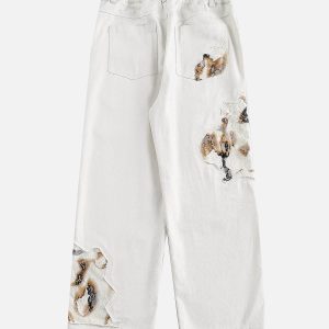 Concert Outfit American Retro Lace Patchwork Jeans