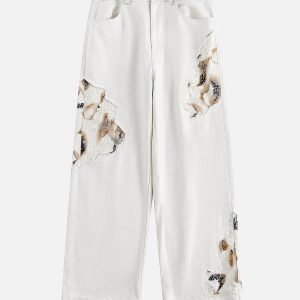 Concert Outfit American Retro Lace Patchwork Jeans