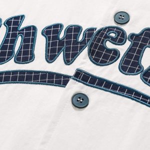 Concert Outfit American Retro Letter Patch Short-Sleeved Shirt