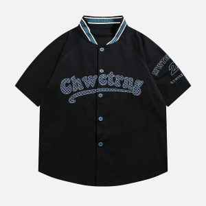 Concert Outfit American Retro Letter Patch Short-Sleeved Shirt