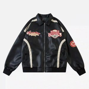 Concert Outfit American Retro Patchwork Motorcycle Jacket