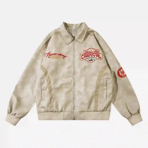 Concert Outfit American Retro Patchwork Motorcycle Jacket