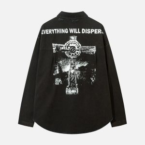 Concert Outfit American Retro Raw Edge Cross Long Sleeve Shirt