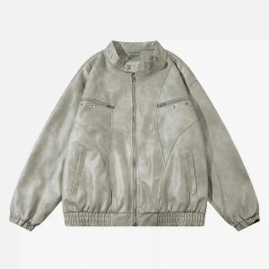 Concert Outfit American Retro Script Embroidered Motorcycle Jacket