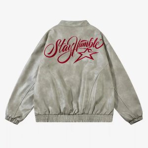 Concert Outfit American Retro Script Embroidered Motorcycle Jacket