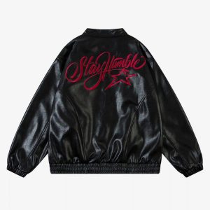 Concert Outfit American Retro Script Embroidered Motorcycle Jacket