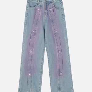 Concert Outfit American Retro Spray-Painted Star Embroidered Jeans
