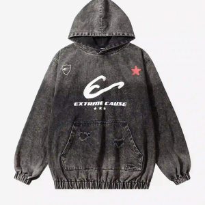 Concert Outfit American Street Gradient Denim Hoodie