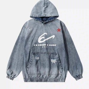 Concert Outfit American Street Gradient Denim Hoodie