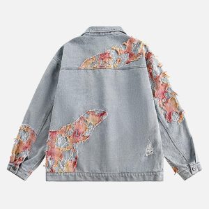 Concert Outfit American Street Style Lace Patchwork Denim Jacket