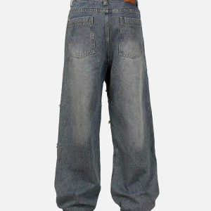 Concert Outfit American Street Style Washed Distressed Jeans