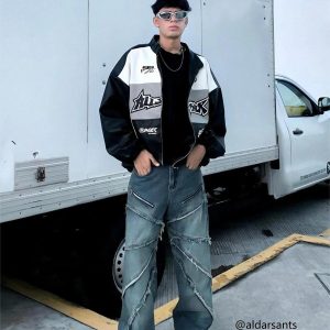 Concert Outfit American Street Style Washed Distressed Jeans