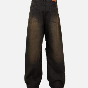 Concert Outfit American Street Style Washed Distressed Jeans