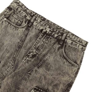 Concert Outfit American Street Style Washed Distressed Work Jeans