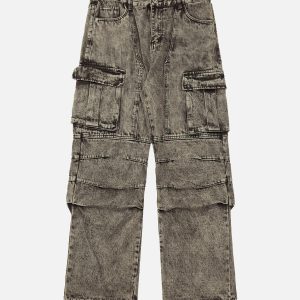 Concert Outfit American Street Style Washed Distressed Work Jeans