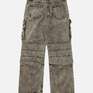 Concert Outfit American Street Style Washed Distressed Work Jeans