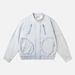 Concert Outfit American Street Style Washed Faded Short Jacket