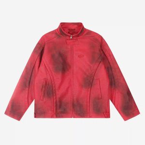 Concert Outfit American Style 3D Embroidery Spray Color Motorcycle Jacket