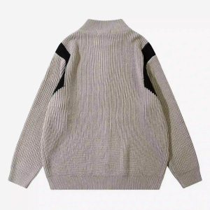 Concert Outfit American Style Color Blocking Zipper Cardigan