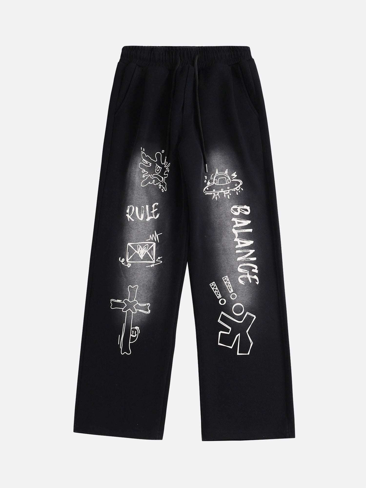 Concert Outfit American Style Spray Painted Letters Washed Casual Sweatpants Concert Outfit American Style Spray Painted Letters Washed Casual Sweatpants