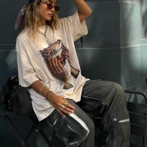 Concert Outfit American Tide Loose Print Round Neck T-Shirt