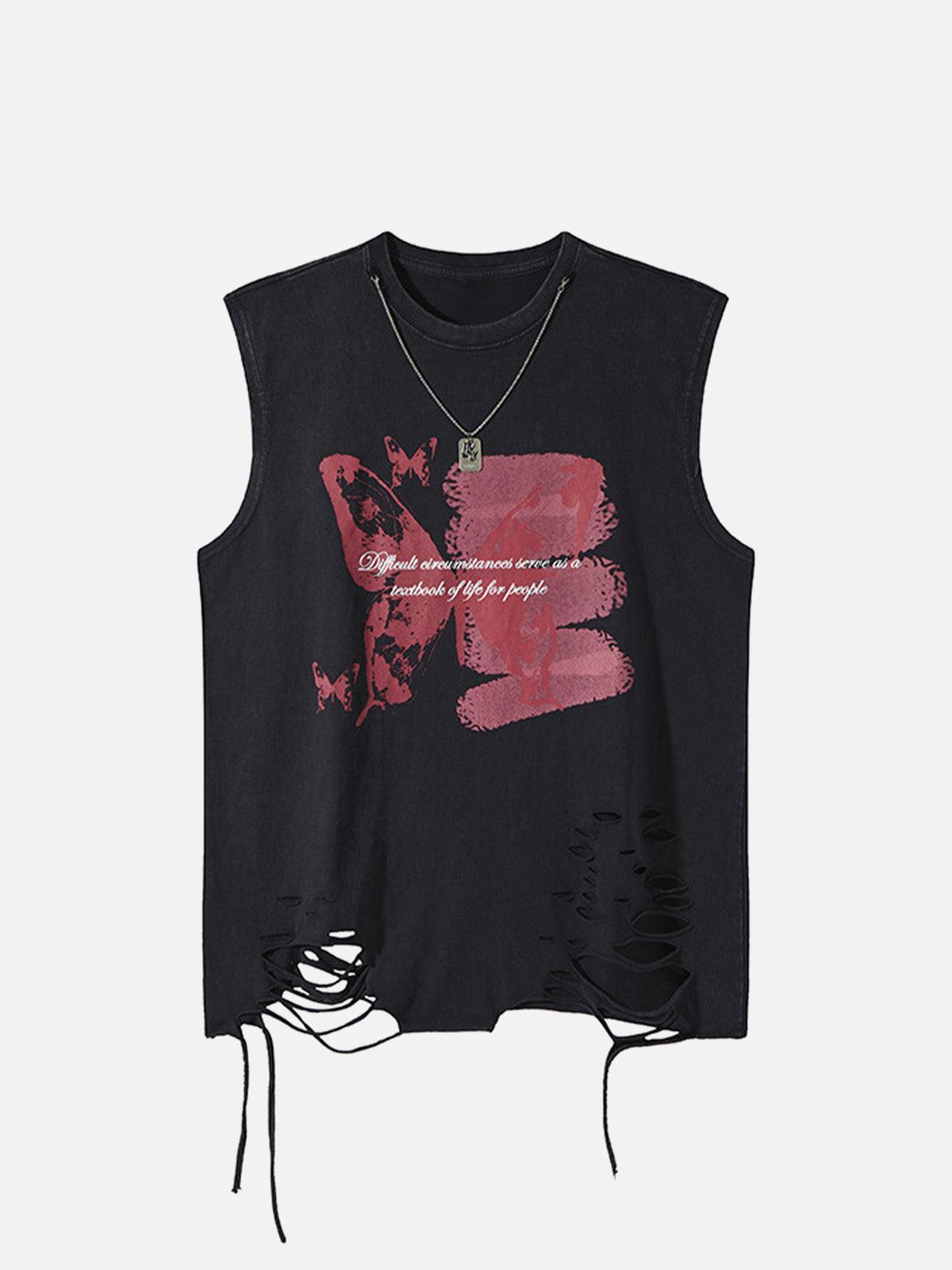 Concert Outfit Asymmetric Distressed Graffiti Chain Vest Concert Outfit Asymmetric Distressed Graffiti Chain Vest